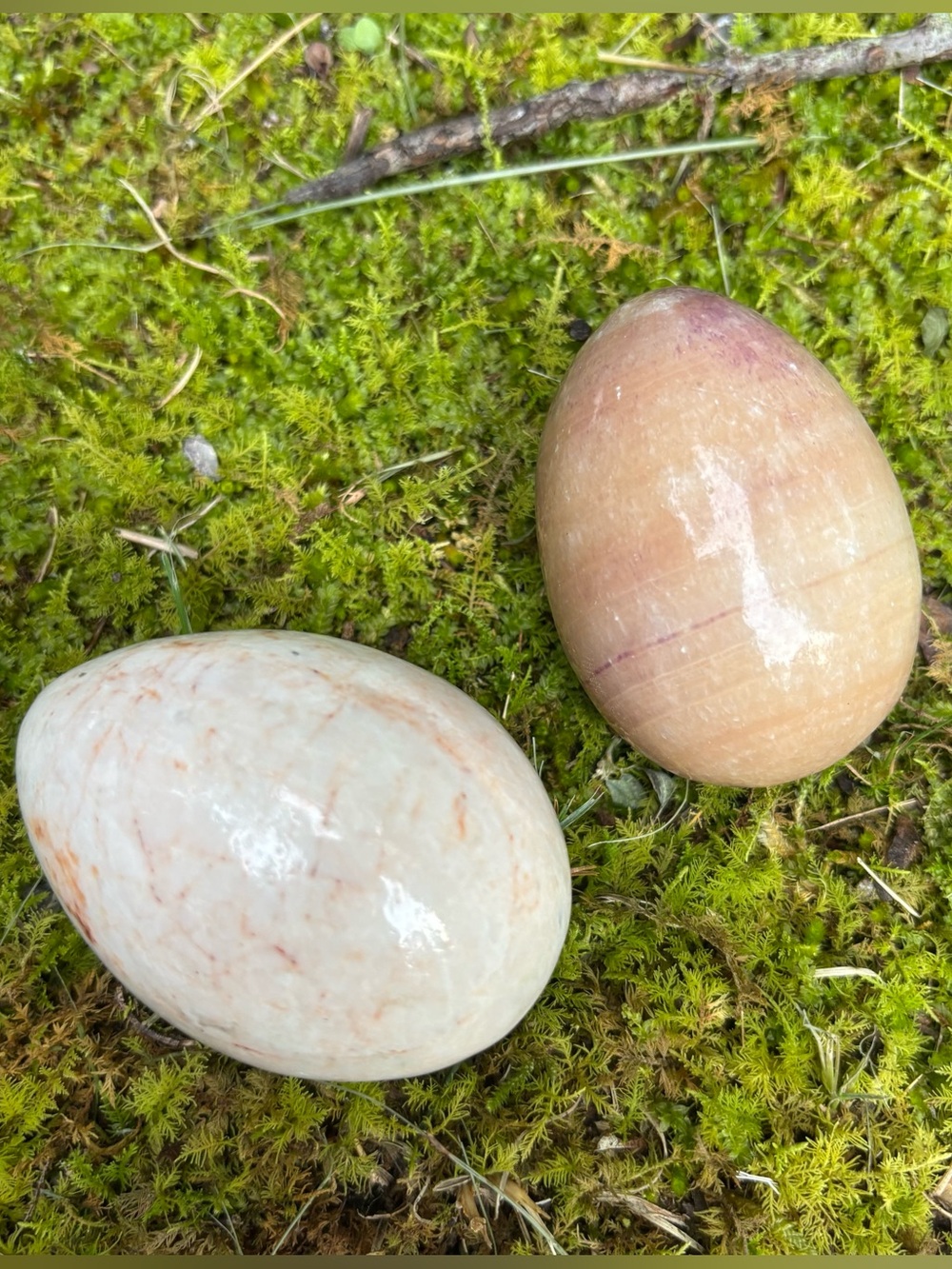 Hand Carved Stone Egg Duo - Cream & Peach Tones